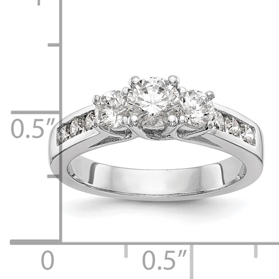 14K White Gold 3-Stone Plus (Holds 3/4 (5.8mm) Round Center and (2-4.8mm) Round Sides) Engagement Ring Mounting