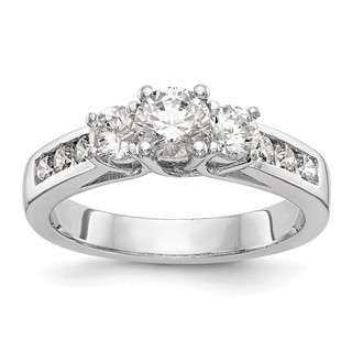 14K White Gold 3-Stone Plus (Holds 3/4 (5.8mm) Round Center and (2-4.8mm) Round Sides) Engagement Ring Mounting