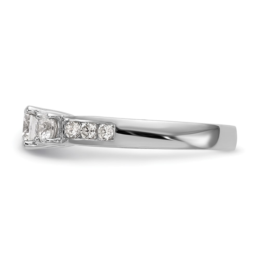 14k White Gold 1 carat Lab Grown Diamond VS/SI+ G+ Round Complete Three Stone Engagement Ring (RM2980E-038-7CWLG)