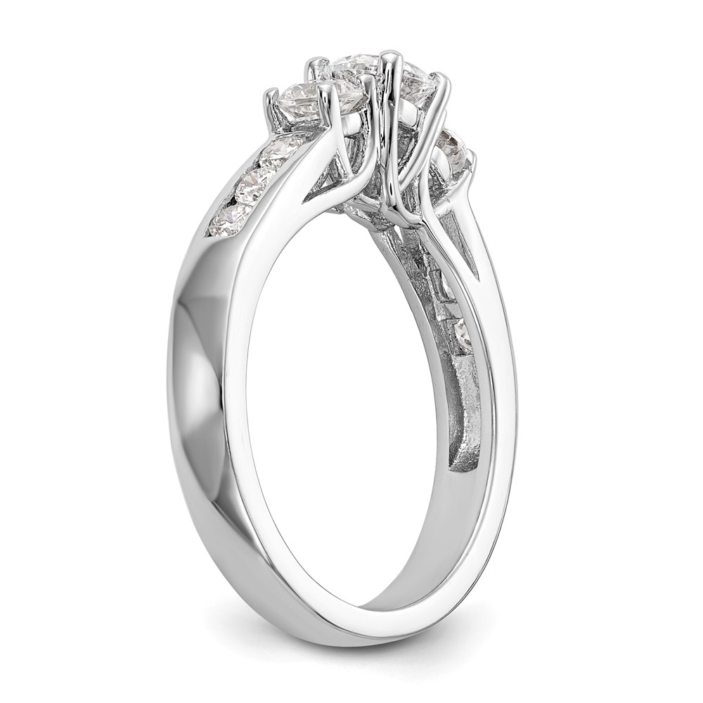 14k White Gold 1 carat Lab Grown Diamond VS/SI+ G+ Round Complete Three Stone Engagement Ring (RM2980E-038-7CWLG)
