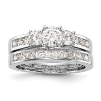 14K White Gold 1.50 Carat Lab Grown Diamond VS SI+ G+ Round Complete Three Stone Engagement Ring view 4