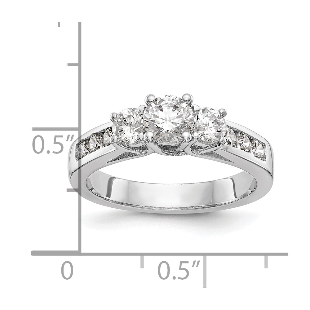 14k White Gold 1 carat Lab Grown Diamond VS/SI+ G+ Round Complete Three Stone Engagement Ring (RM2980E-038-7CWLG)