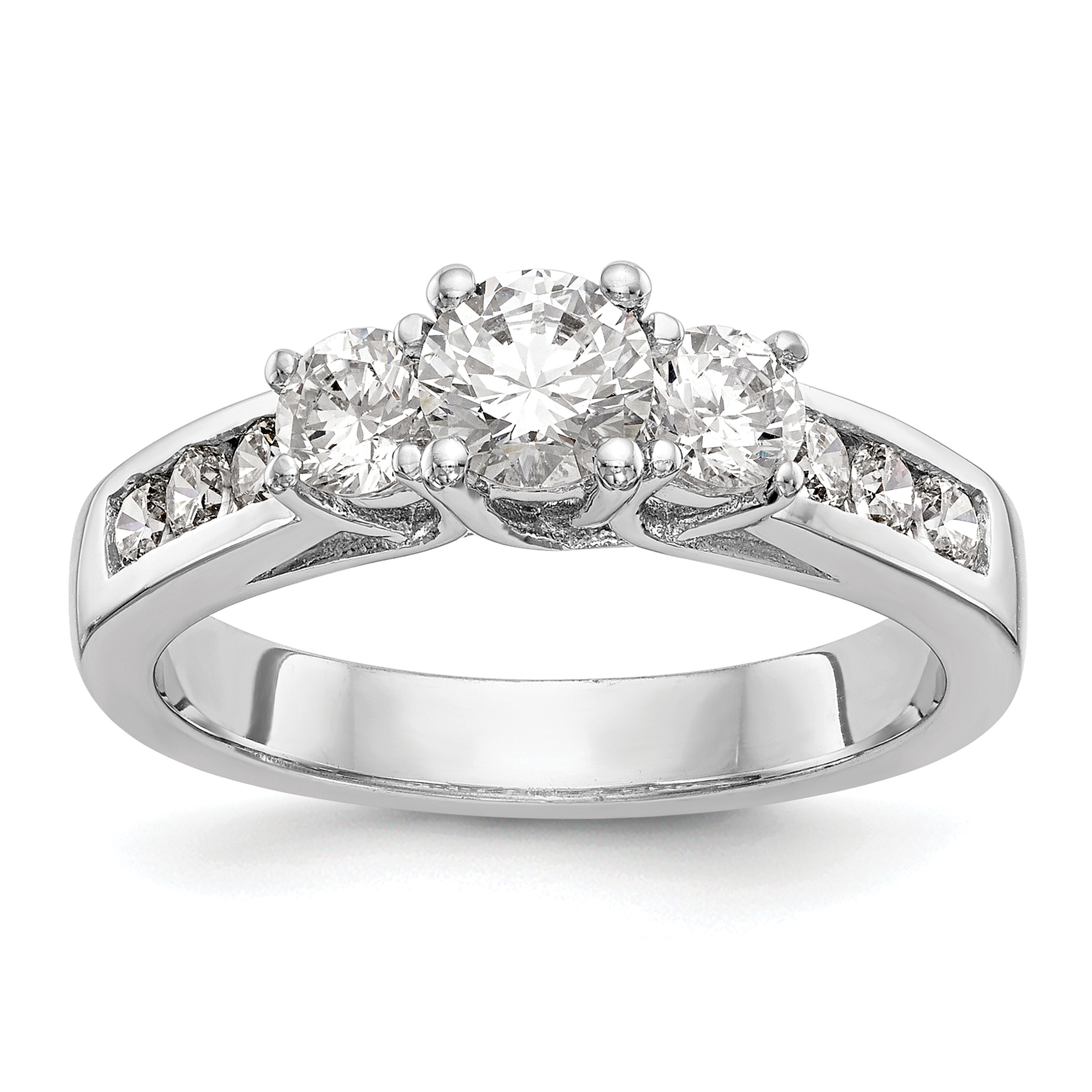 14k White Gold 1 1/2 carat Lab Grown Diamond VS/SI+ G+ Round Complete Three Stone Engagement Ring (RM2980E-050-7CWLG)