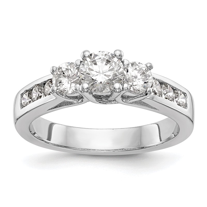 14k White Gold 1 1/2 carat Lab Grown Diamond VS/SI+ G+ Round Complete Three Stone Engagement Ring