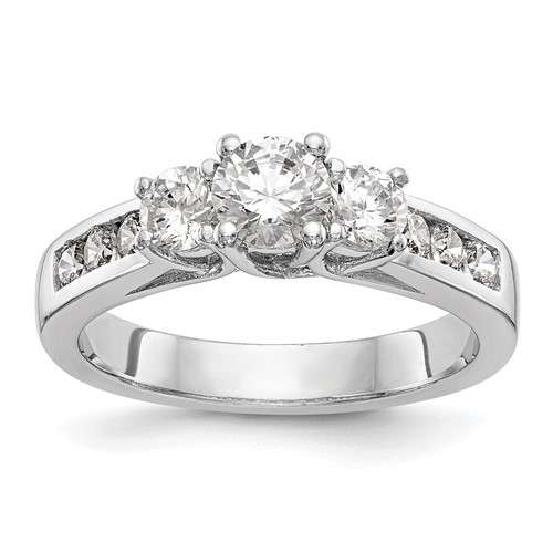 14K White Gold 1.50 Carat Lab Grown Diamond VS SI+ G+ Round Complete Three Stone Engagement Ring