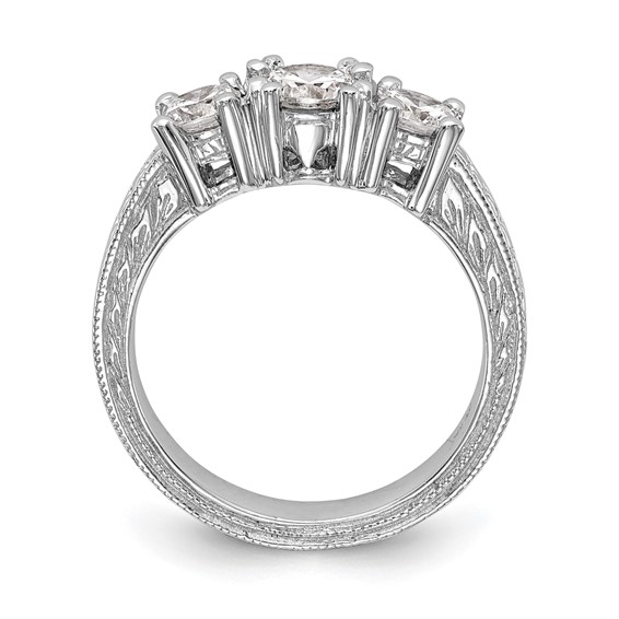 14K White Gold 3-Stone (Holds 5.2mm Round Center and (2-4.1mm) Round Sides) Engagement Ring Mounting