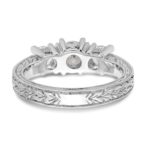 14K White Gold 3-Stone (Holds 5.2mm Round Center and (2-4.1mm) Round Sides) Engagement Ring Mounting