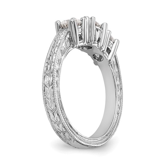 14K White Gold 3-Stone (Holds 5.2mm Round Center and (2-4.1mm) Round Sides) Engagement Ring Mounting