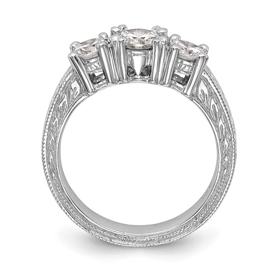 14K White Gold 3-Stone (Holds 5.2mm Round Center) Includes 2-4.1mm Round Side Diamonds Semi-Mount Engagement Ring