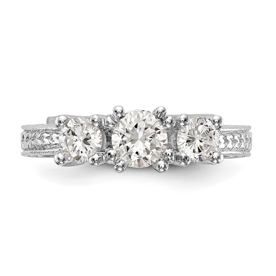 14K White Gold 3-Stone (Holds 5.2mm Round Center) Includes 2-4.1mm Round Side Diamonds Semi-Mount Engagement Ring