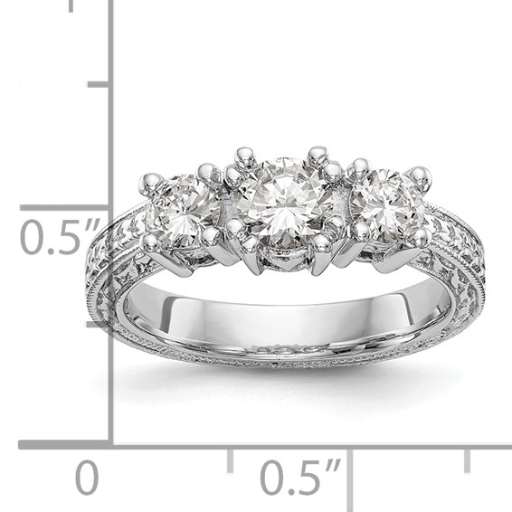 14K White Gold 3-Stone (Holds 5.2mm Round Center) Includes 2-4.1mm Round Side Diamonds Semi-Mount Engagement Ring
