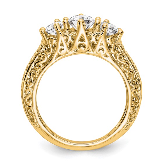 14K Yellow Gold 3-Stone Diamond Engagement Ring Mounting