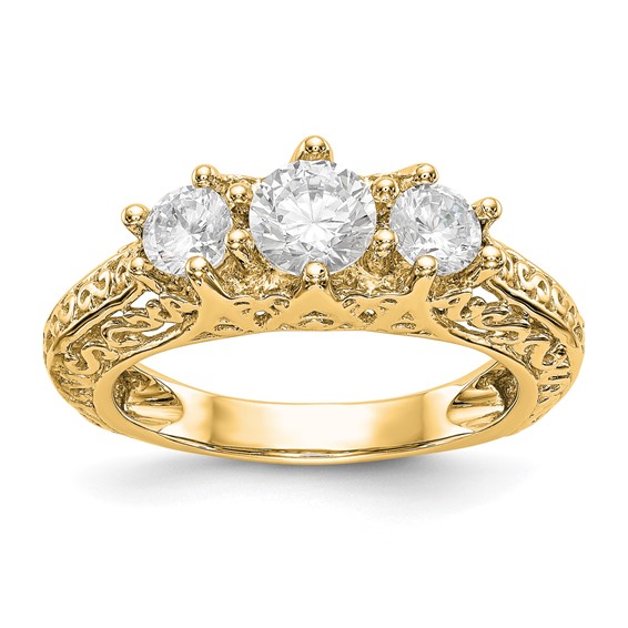 14K Yellow Gold 3-Stone Diamond Engagement Ring Mounting