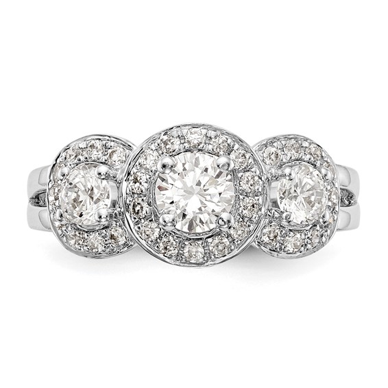 14k White Gold 1 1/3 carat Lab Grown Diamond VS/SI+ G+ Complete Three Stone Engagement Ring