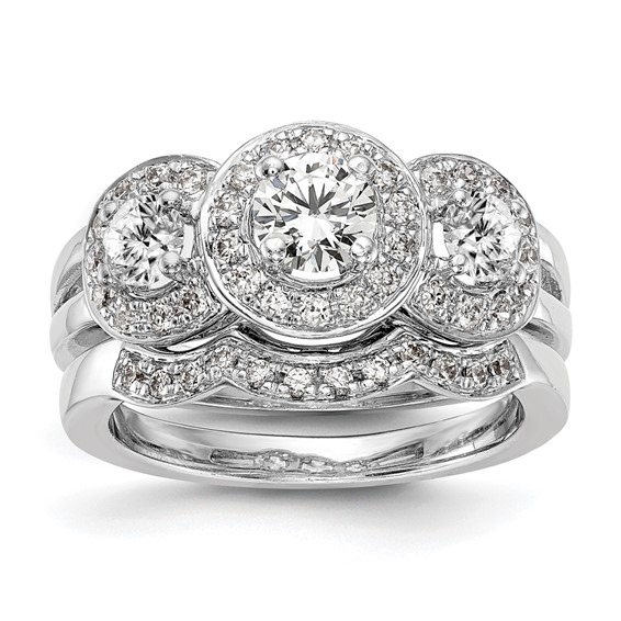 14k White Gold 1 1/3 carat Lab Grown Diamond VS/SI+ G+ Complete Three Stone Engagement Ring