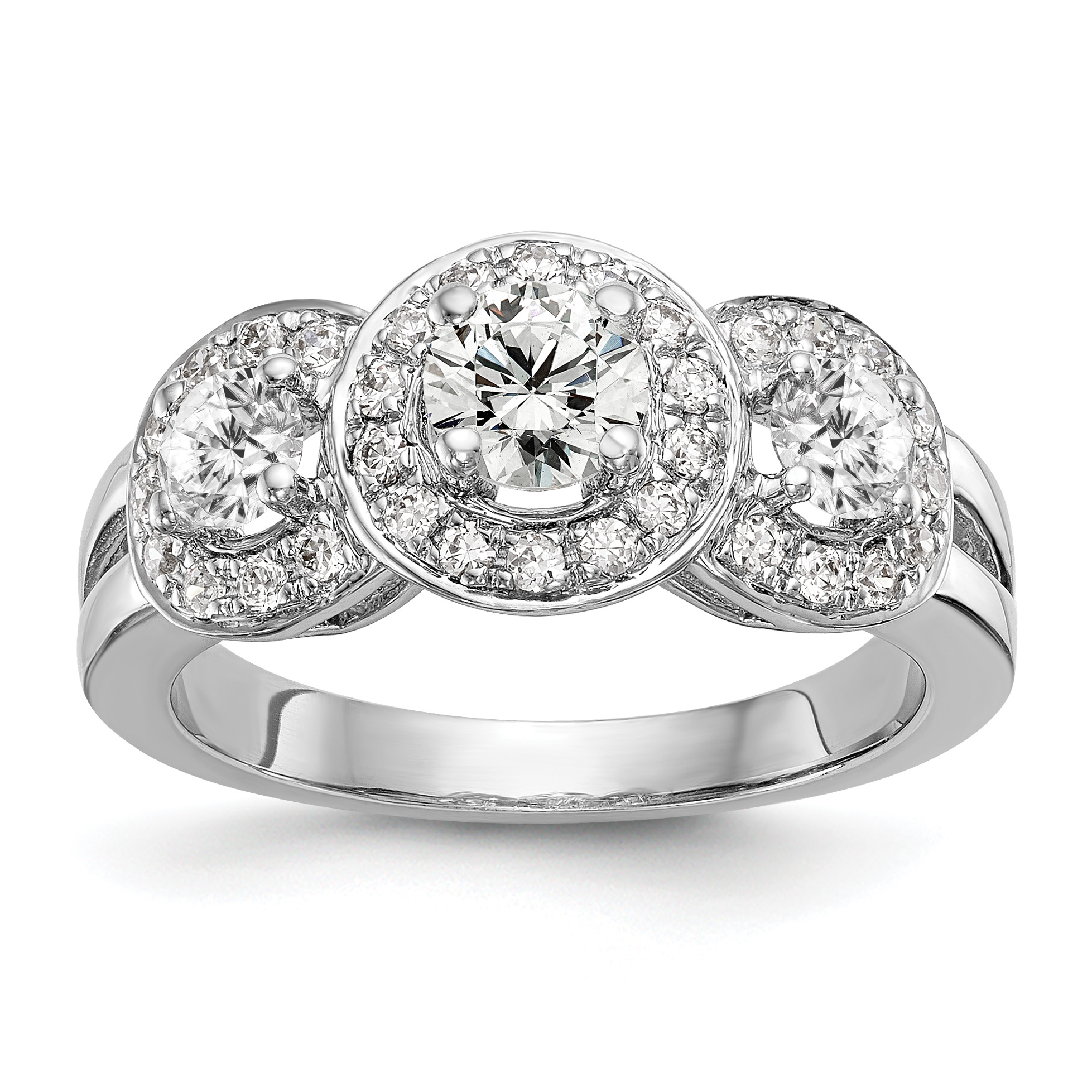 14k White Gold 1 1/3 carat Lab Grown Diamond VS/SI+ G+ Complete Three Stone Engagement Ring (RM2986E-050-7CWLG)