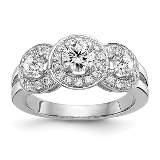 14k White Gold 1 1/3 carat Lab Grown Diamond VS/SI+ G+ Complete Three Stone Engagement Ring