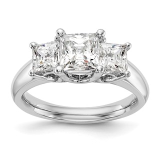 14K White Gold 3-Stone (Holds 1/6 carat (3.00mm) Princess Center and (2-2.4mm) Princess Sides) Engagement Ring Mounting