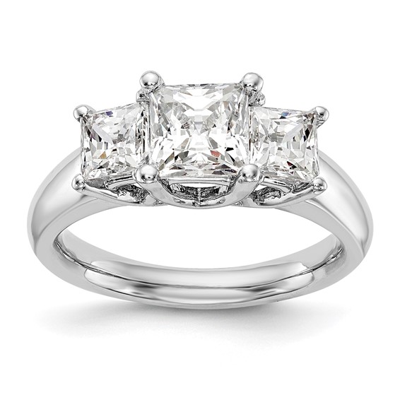 14K White Gold 3-Stone (Holds 1/6 carat (3.00mm) Princess Center and (2-2.4mm) Princess Sides) Engagement Ring Mounting