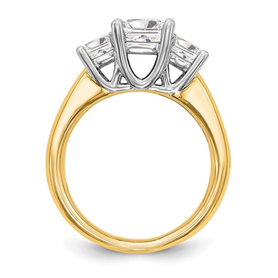 14K Two-tone 3-Stone (Holds 1.5 carat (6.4mm) Princess Center and (2-5.00mm) Princess Sides) Engagement Ring Mounting