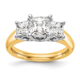 14K Two-tone 3-Stone (Holds 1.5 carat (6.4mm) Princess Center and (2-5.00mm) Princess Sides) Engagement Ring Mounting