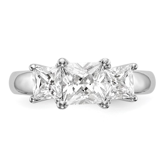14K White Gold 3-Stone (Holds 1 carat (5.70mm) Princess Center and (2-4.5mm) Princess Sides) Engagement Ring Mounting
