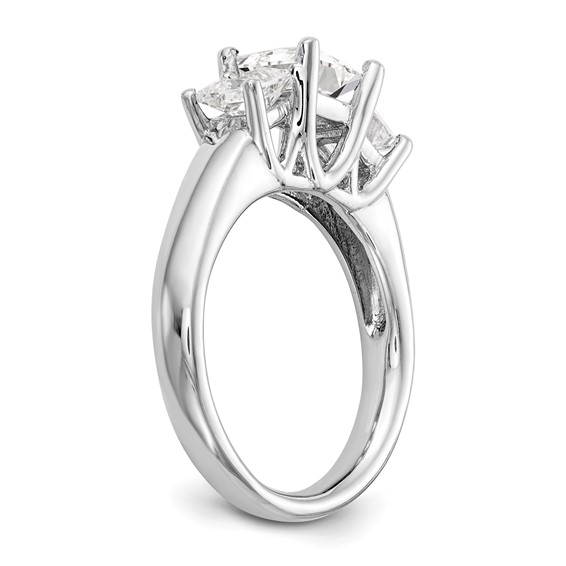 14K White Gold 3-Stone (Holds 1 carat (5.70mm) Princess Center and (2-4.5mm) Princess Sides) Engagement Ring Mounting