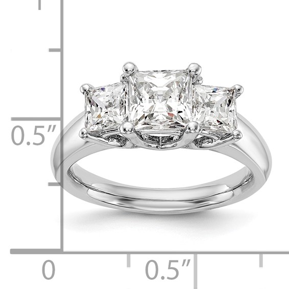 14K White Gold 3-Stone (Holds 1 carat (5.70mm) Princess Center and (2-4.5mm) Princess Sides) Engagement Ring Mounting