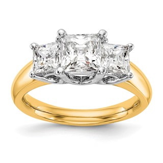 14K Two-tone 3-Stone (Holds 1 carat (5.70mm) Princess Center and (2-4.5mm) Princess Sides) Engagement Ring Mounting