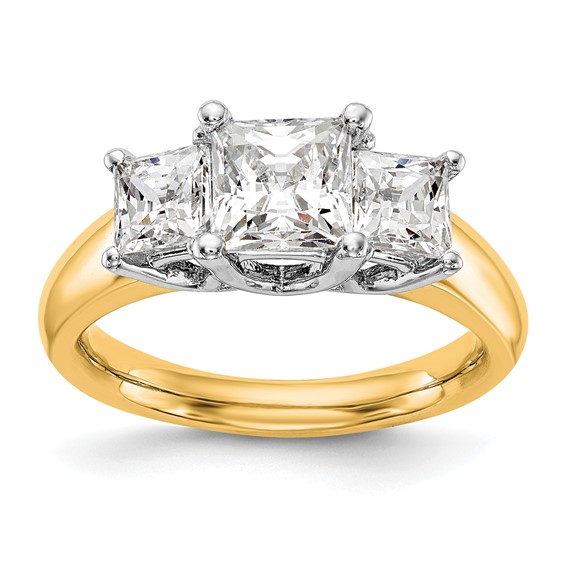 14K Two-tone 3-Stone (Holds 1 carat (5.70mm) Princess Center and (2-4.5mm) Princess Sides) Engagement Ring Mounting