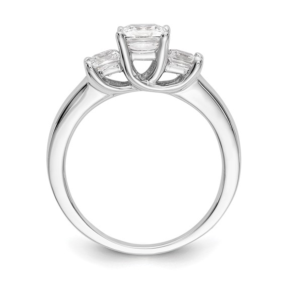 14K White Gold 3-Stone (Holds 1/2 carat (5.2mm) Princess Center and (2-3.5mm) Princess Sides) Engagement Ring Mounting
