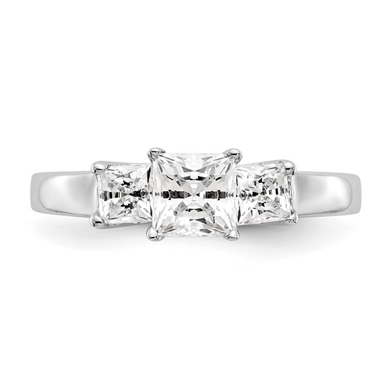 14K White Gold 3-Stone (Holds 1/2 carat (5.2mm) Princess Center and (2-3.5mm) Princess Sides) Engagement Ring Mounting