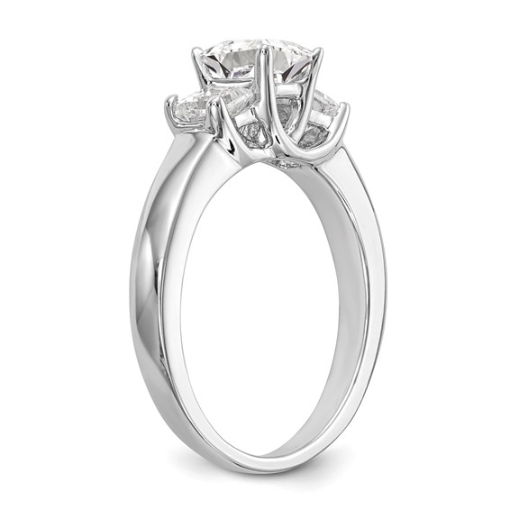 14K White Gold 3-Stone (Holds 1/2 carat (5.2mm) Princess Center and (2-3.5mm) Princess Sides) Engagement Ring Mounting