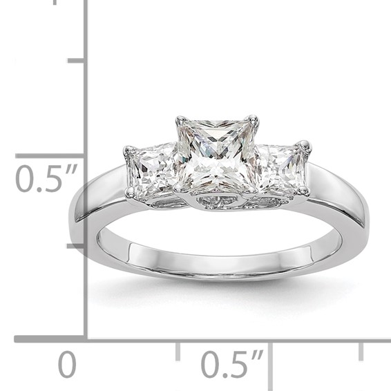 14K White Gold 3-Stone (Holds 1/2 carat (5.2mm) Princess Center and (2-3.5mm) Princess Sides) Engagement Ring Mounting