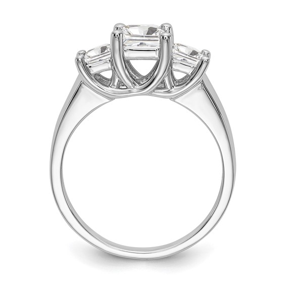 14K White Gold 3-Stone (Holds 3/4 carat (5.8mm) Princess Center and (2-3.5mm) Princess Sides) Engagement Ring Mounting
