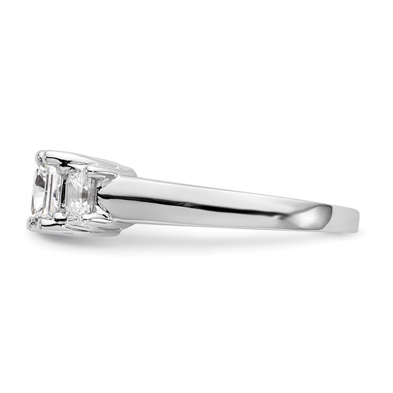 14K White Gold 3-Stone (Holds 3/4 carat (5.8mm) Princess Center and (2-3.5mm) Princess Sides) Engagement Ring Mounting