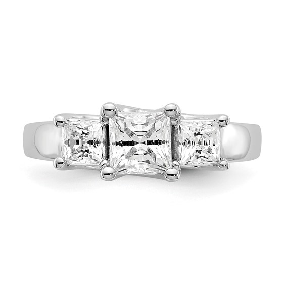 14K White Gold 3-Stone (Holds 3/4 carat (5.8mm) Princess Center and (2-3.5mm) Princess Sides) Engagement Ring Mounting