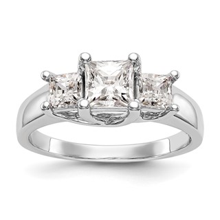 14K White Gold 3-Stone (Holds 3/4 carat (5.8mm) Princess Center and (2-3.5mm) Princess Sides) Engagement Ring Mounting