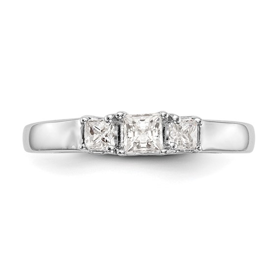 14K White Gold 3-Stone (Holds 1/5 carat (3.3mm) Princess Center and (2-2.8mm) Princess Sides) Engagement Ring Mounting