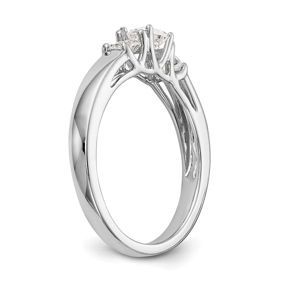 14K White Gold 3-Stone (Holds 1/5 carat (3.3mm) Princess Center and (2-2.8mm) Princess Sides) Engagement Ring Mounting