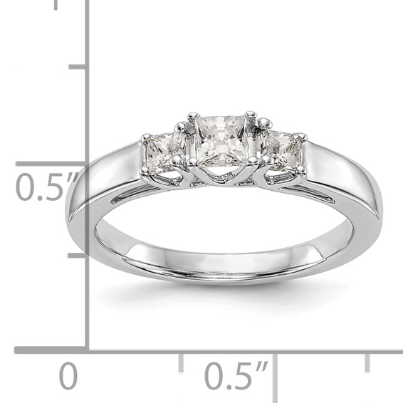 14K White Gold 3-Stone (Holds 1/5 carat (3.3mm) Princess Center and (2-2.8mm) Princess Sides) Engagement Ring Mounting