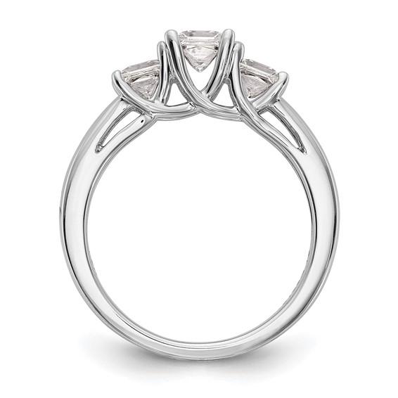14K White Gold 3-Stone (Holds 3/8 carat (4.1mm) Princess Center and (2-3.8mm) Princess Sides) Engagement Ring Mounting