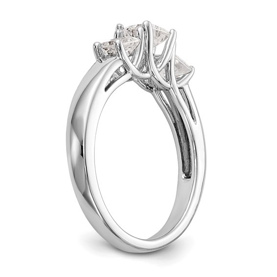 14K White Gold 3-Stone (Holds 3/8 carat (4.1mm) Princess Center and (2-3.8mm) Princess Sides) Engagement Ring Mounting