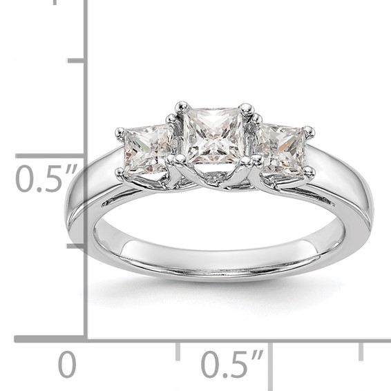14K White Gold 3-Stone (Holds 3/8 carat (4.1mm) Princess Center and (2-3.8mm) Princess Sides) Engagement Ring Mounting