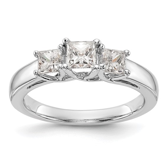 14K White Gold 3-Stone (Holds 3/8 carat (4.1mm) Princess Center and (2-3.8mm) Princess Sides) Engagement Ring Mounting