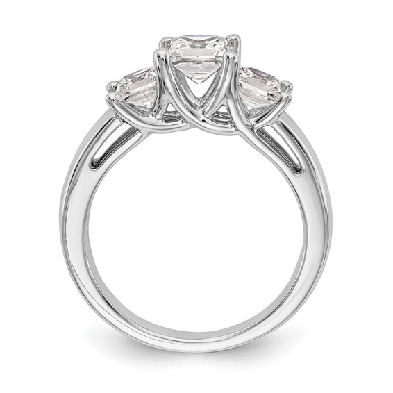 14K White Gold 3-Stone (Holds 3.4 carat (4.8mm) Princess Center and (2-4.3mm) Princess Sides) Engagement Ring Mounting