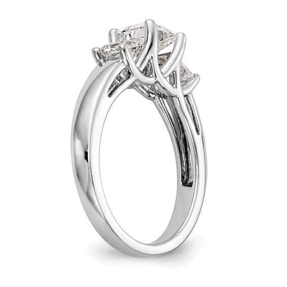 14K White Gold 3-Stone (Holds 3.4 carat (4.8mm) Princess Center and (2-4.3mm) Princess Sides) Engagement Ring Mounting