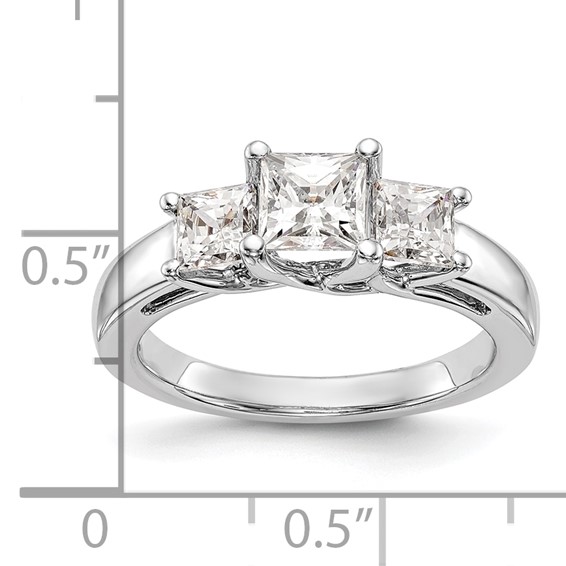 14K White Gold 3-Stone (Holds 3.4 carat (4.8mm) Princess Center and (2-4.3mm) Princess Sides) Engagement Ring Mounting