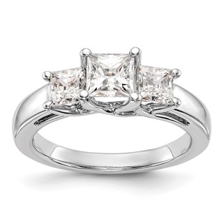 14K White Gold 3-Stone (Holds 3.4 carat (4.8mm) Princess Center and (2-4.3mm) Princess Sides) Engagement Ring Mounting