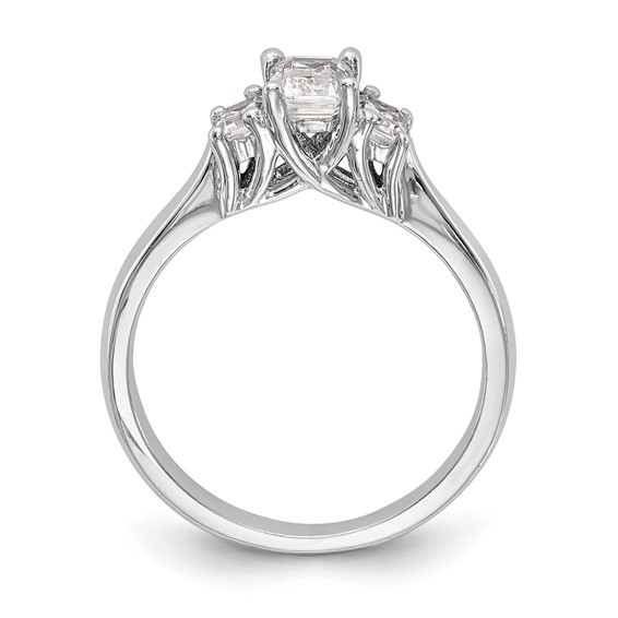14K White Gold 3-Stone (Holds (5x4mm) Emerald-cut Center and (2-4x3mm) Emerald-cut Sides) Engagement Ring Mounting